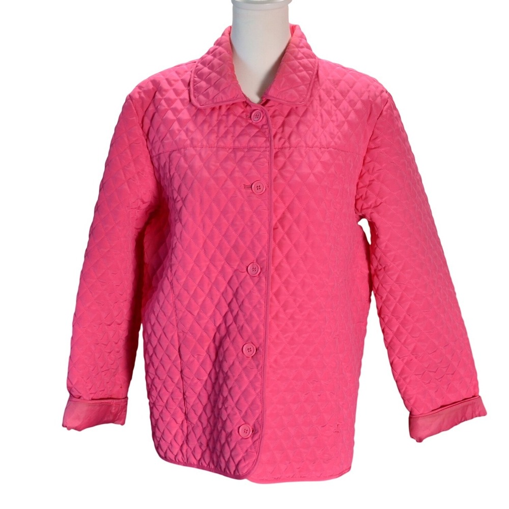 Nordic Lights Quilted Jacket Casual Fall Pink Button Front Women's Large Coat‎